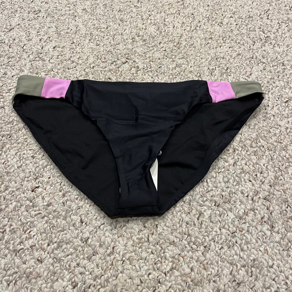 NWT Prana Tulum Bikini Bottom Sz XL Black Color Block Full Coverage Beach Swim